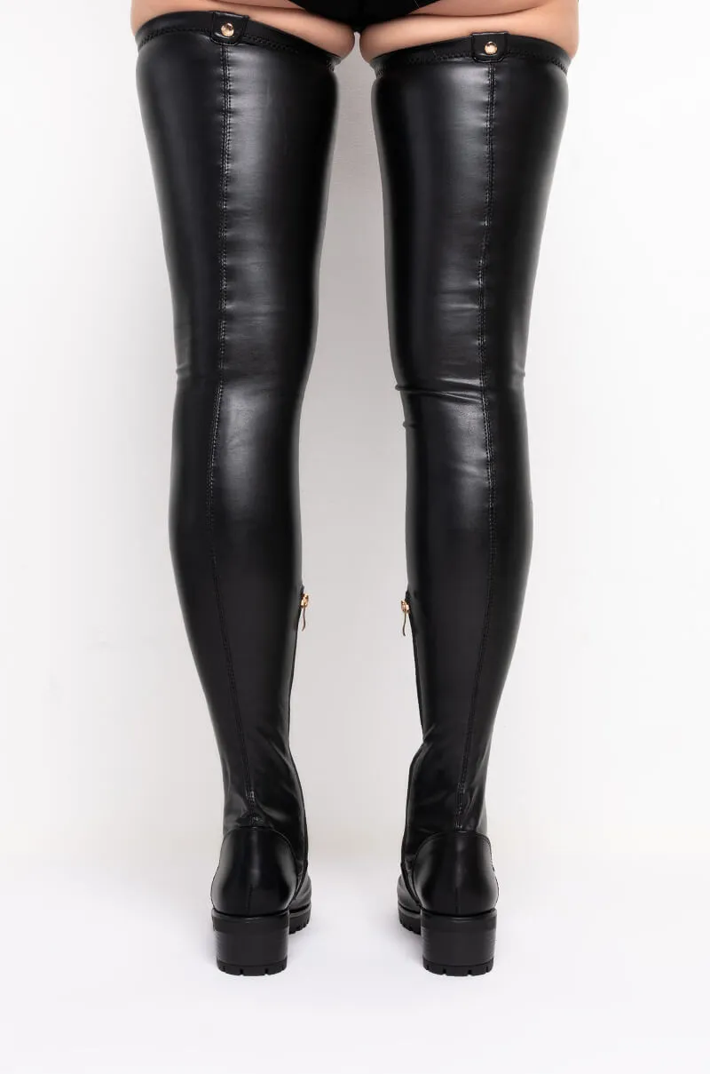 AZALEA WANG FOREVER LOST IN TIME FITTED THIGH HIGH FLAT BOOT