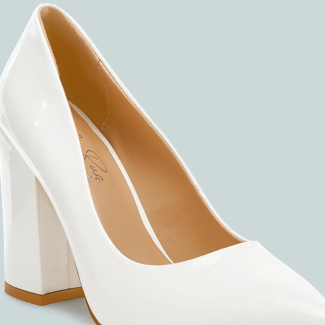 Block Heel Formal Pumps In White