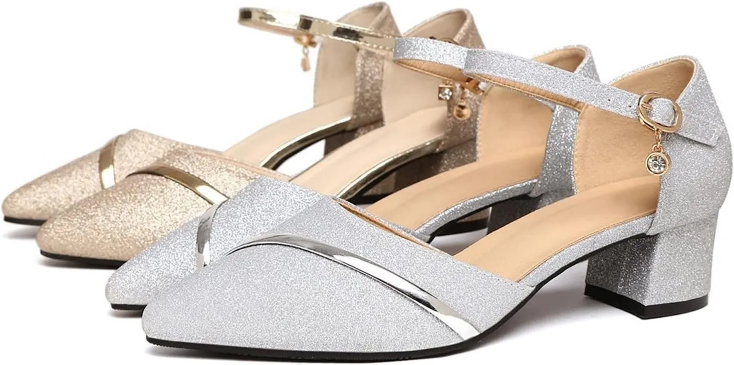 Block Heels for Women Latin Dance Shoes Chunky Heeled Ballroom Tango Strappy Heels Party Sequin Dance Shoes