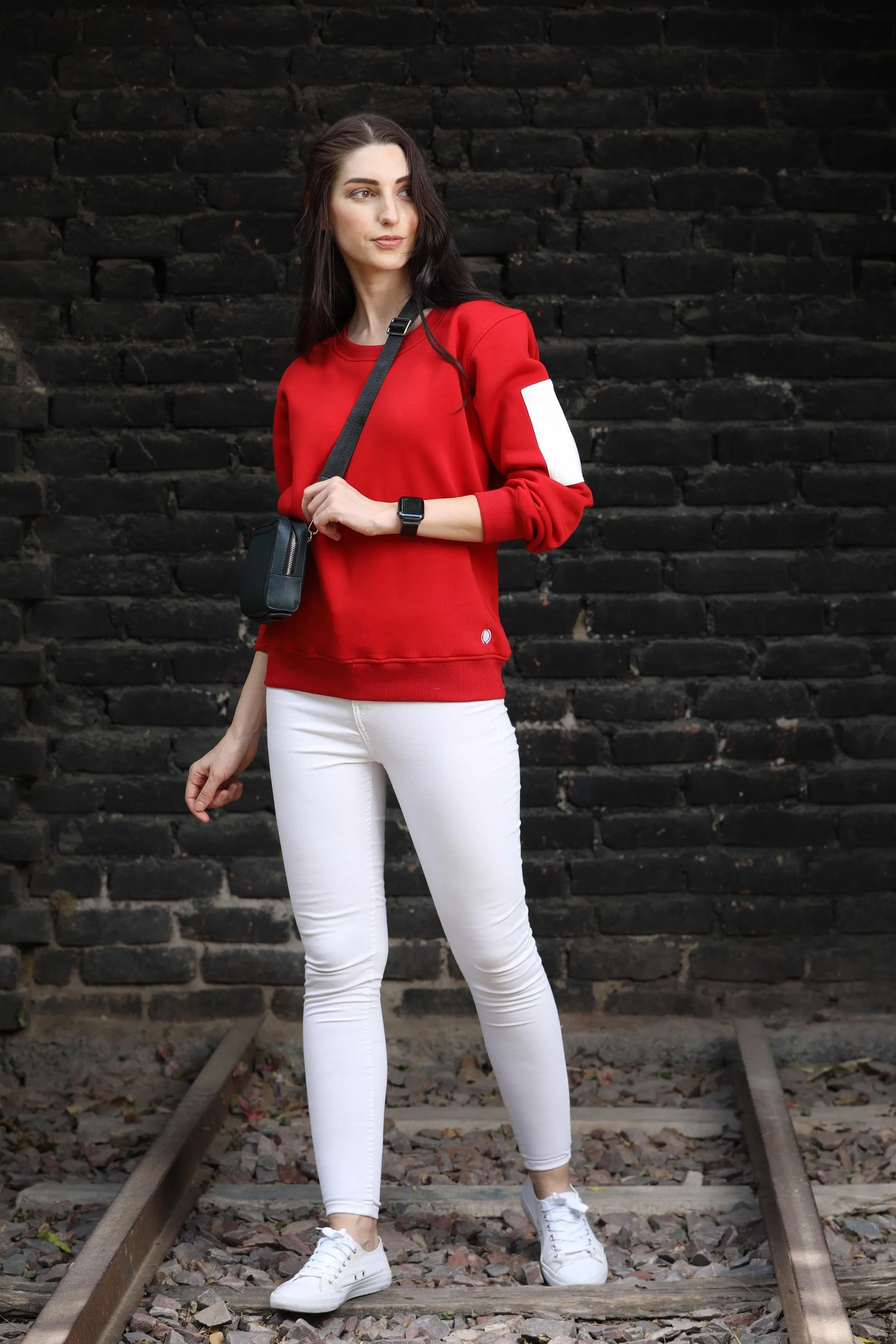 Bold Red Sleeve Patches Sweatshirt