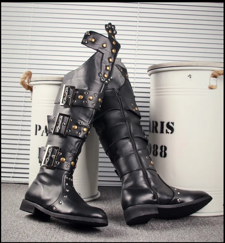 BUCKHEN BUCKLED SYLVAN CUBAN LONG BOOTS IN BLACK