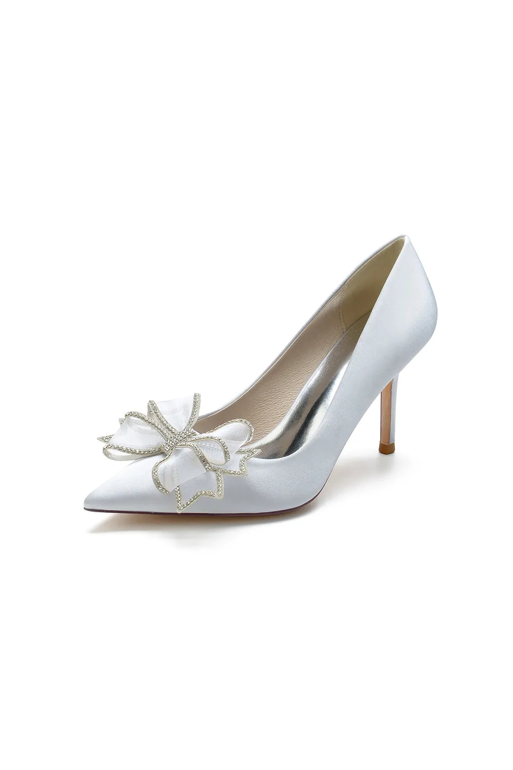 Champagne Pointed Toe Wedding Heels with Bow