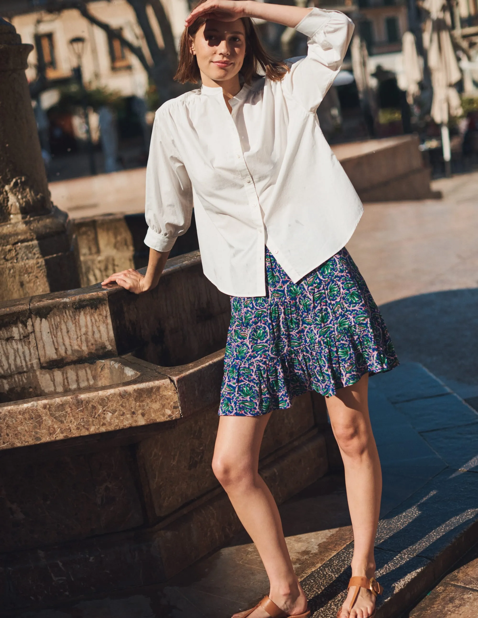 Crinkle Mini Skirt-Blue Wave, Botanic Vine