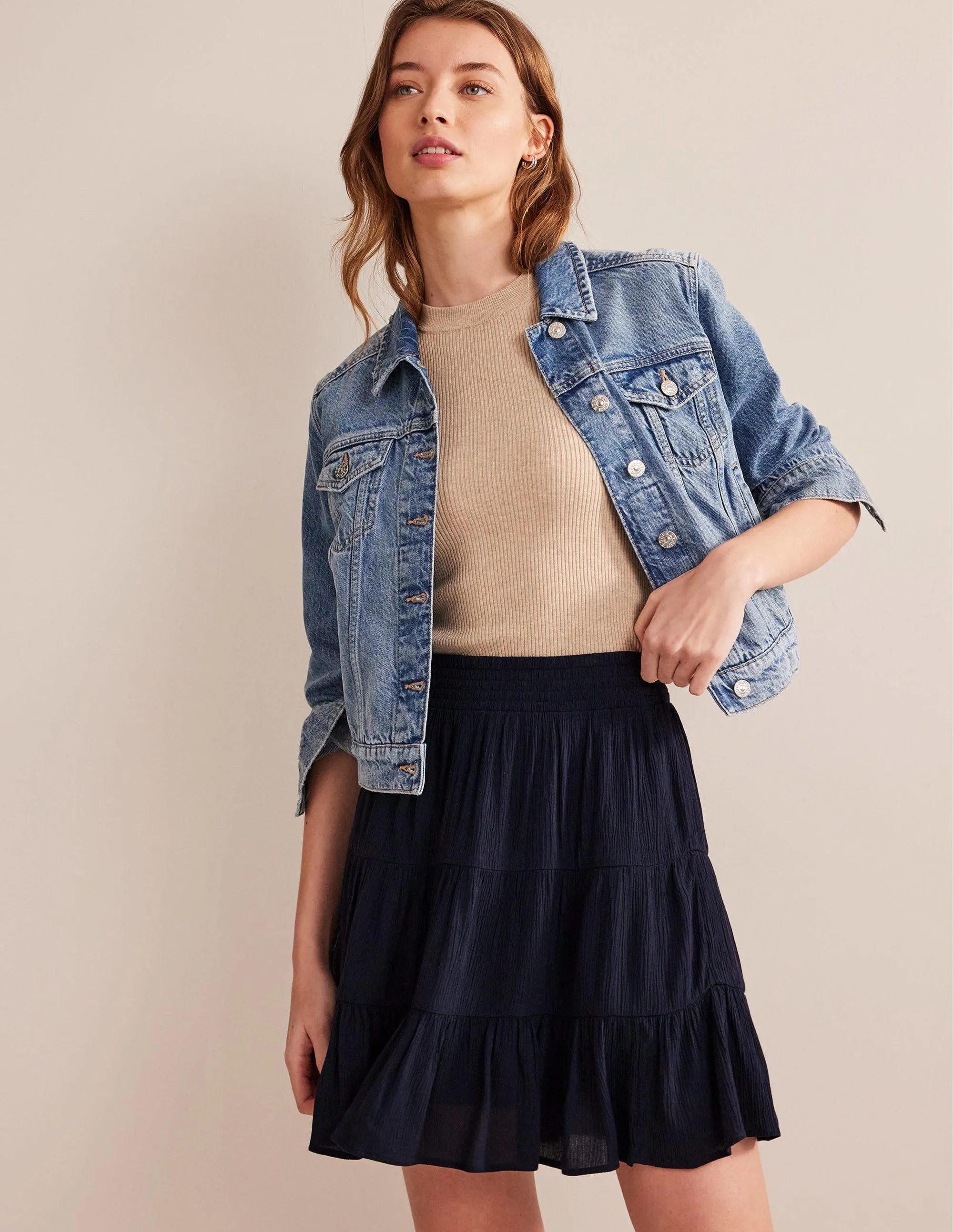 Crinkle Mini Skirt-Navy