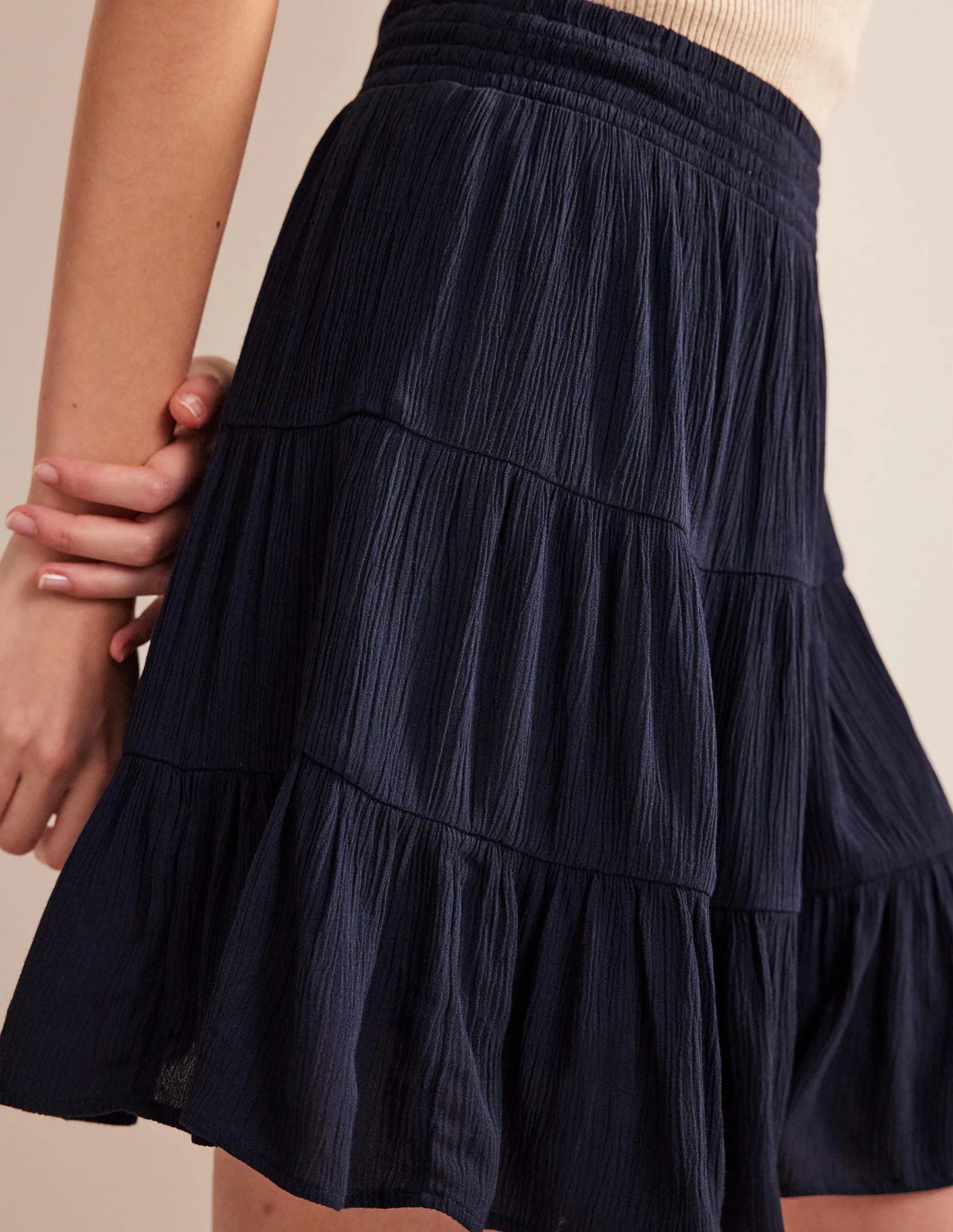 Crinkle Mini Skirt-Navy