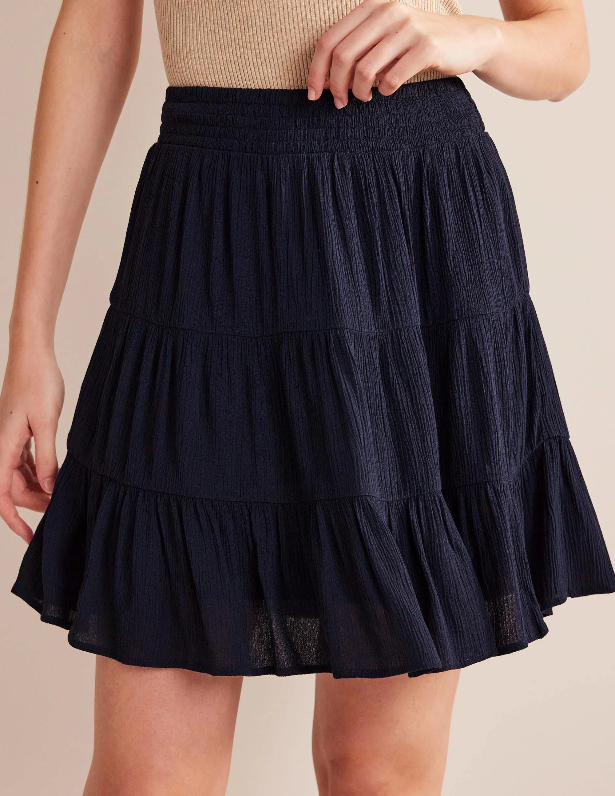 Crinkle Mini Skirt-Navy