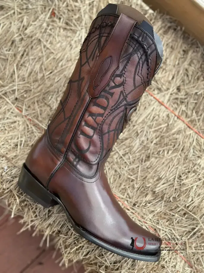 CUADRA BOOTS RES OVER CHESTNUT LASER & EMBROIDERY NARROW SQUARE TOE