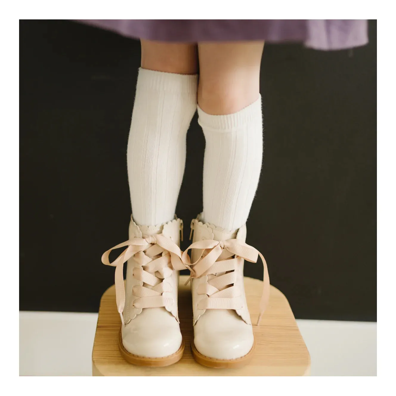 Josephine Scallop Boot - Patent Cream