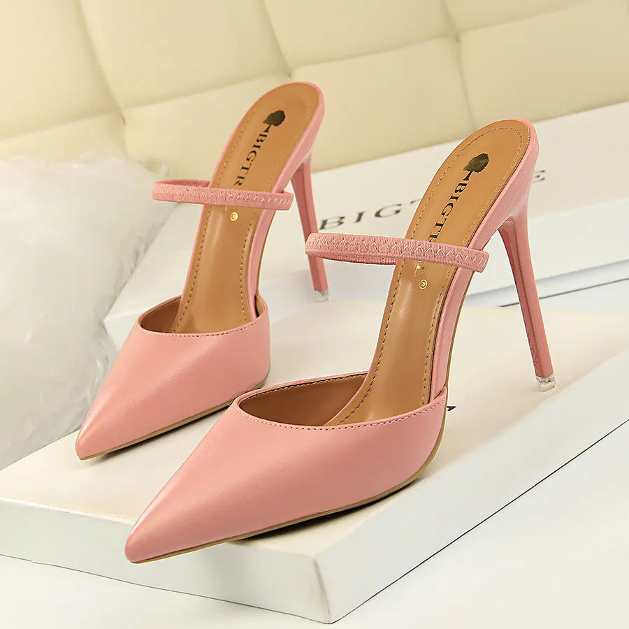 Lady's elegant  stiletto mules pointed closed toe backless slip on stiletto heels
