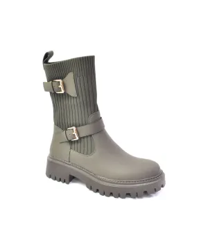 LAURA BIAGOTTI ANKLE BOOT  IN KHAKI WITH GOLD AND TEXTURE DETAILING