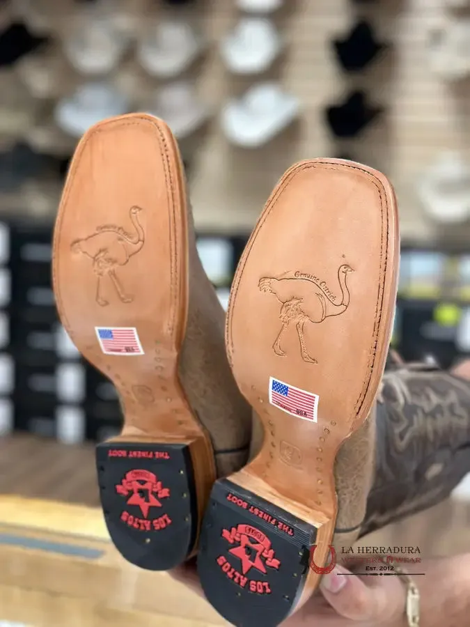 Los Altos Boots Smooth Ostrich Mocha Square Toe