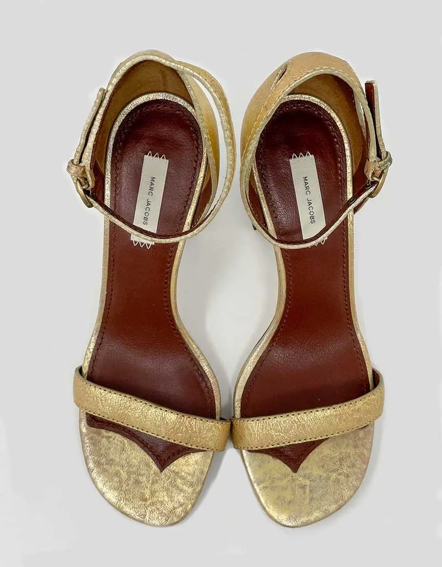 MARC JACOBS Gold Sandals With Block Heels - 39 IT | 9 US