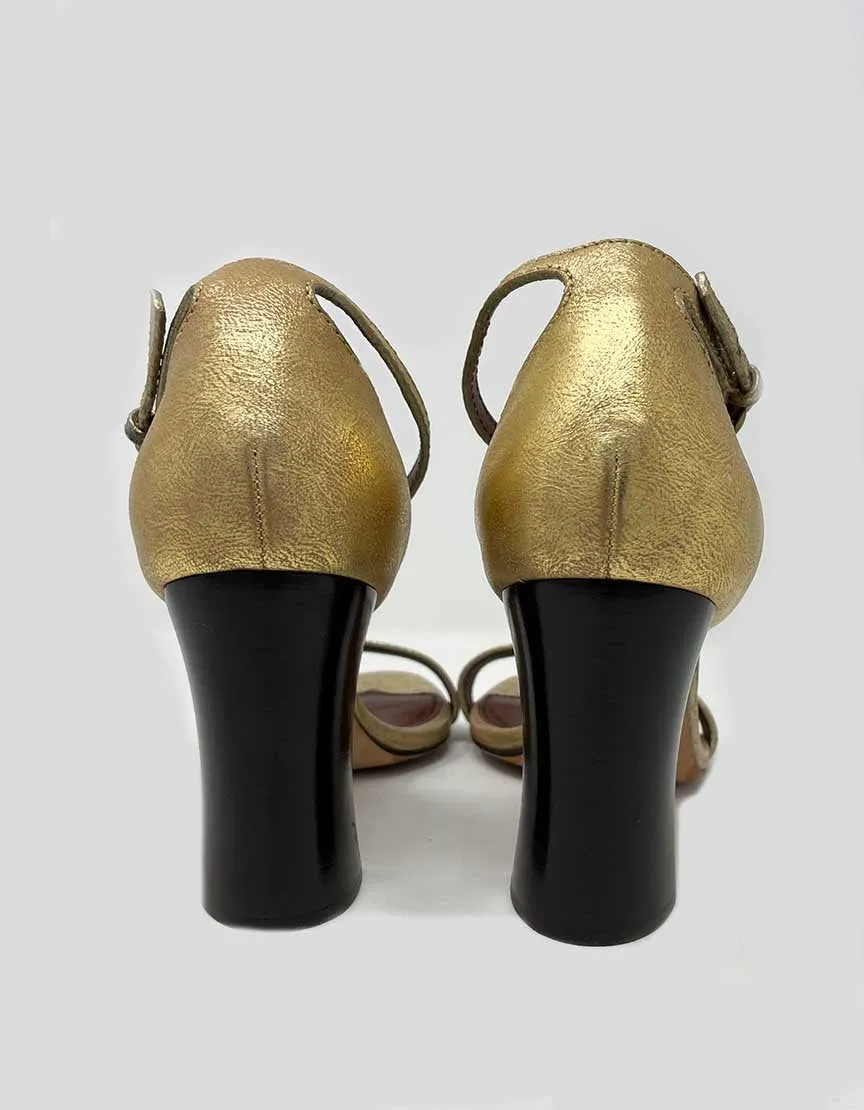 MARC JACOBS Gold Sandals With Block Heels - 39 IT | 9 US