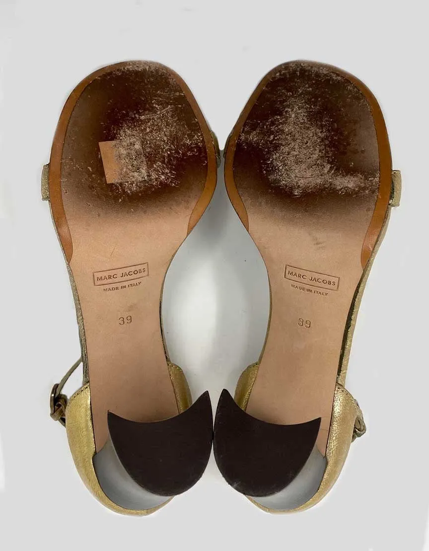 MARC JACOBS Gold Sandals With Block Heels - 39 IT | 9 US