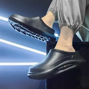 Men's Black Slip-on Shoes – Water-Proof, Oil-Proof, Non-Slip Kitchen Shoes for Outdoor Leisure, Daily Comfort, and Stylish Versatility