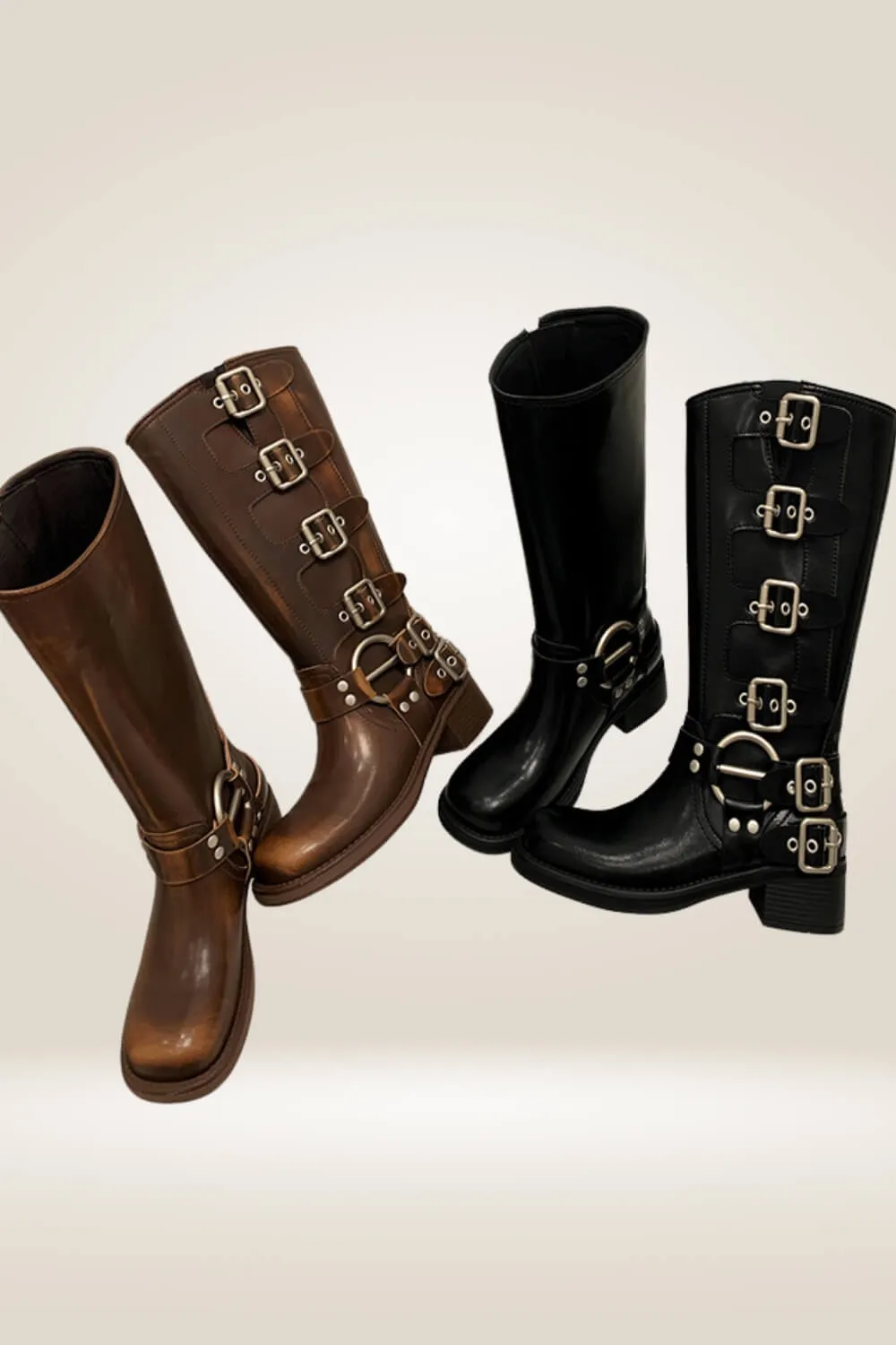 Mid Calf Black Buckle Boots