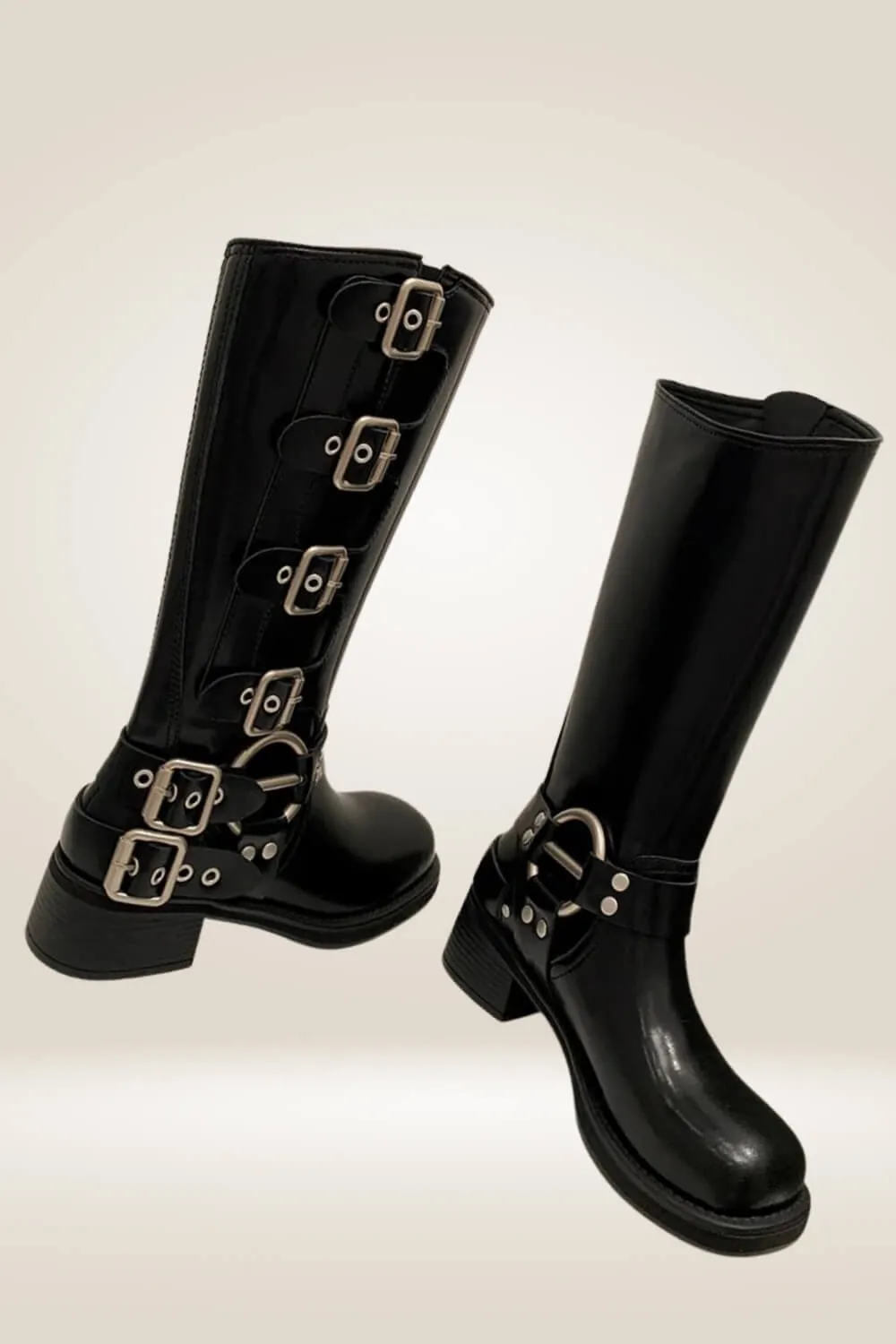 Mid Calf Black Buckle Boots