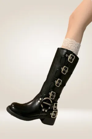 Mid Calf Black Buckle Boots