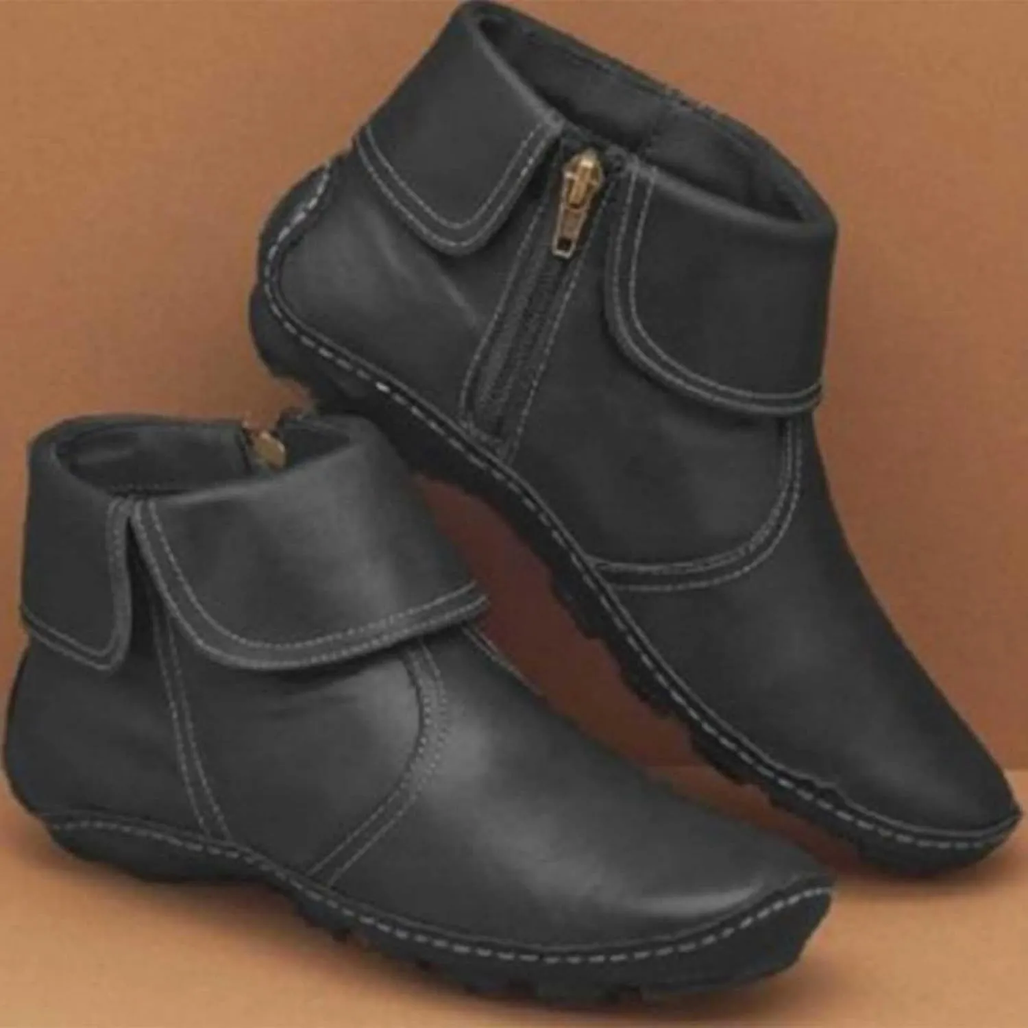 Platform Boots for Women Ankle Black Dress Booties for Women Mens Casual Boots Leather Pointed Toe Bootie for Women Keep Warm Flat Bottom Slip on Pointed Toe Leather Casual