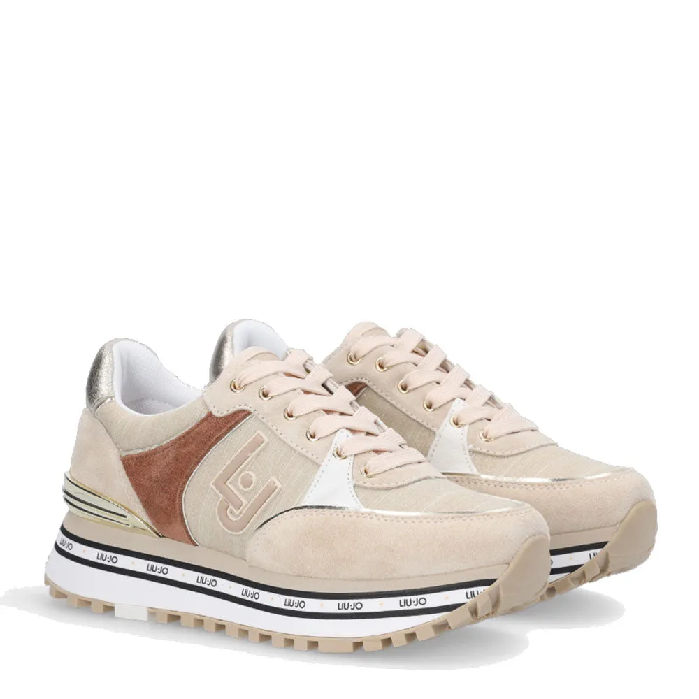 Scarpe Donna LIU JO Sneakers Platform Maxi Wonder 20 in Suede e Tessuto Sparkling Sabbia