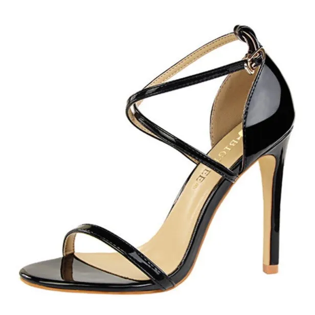 Sexy metal mirror peep toe high heels sandals