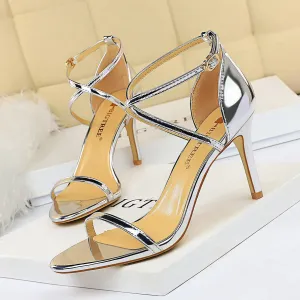 Sexy metal mirror peep toe high heels sandals