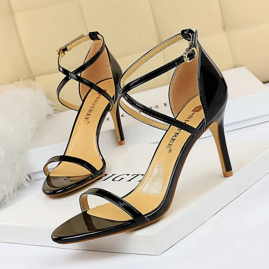 Sexy metal mirror peep toe high heels sandals