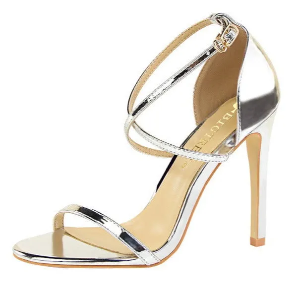 Sexy metal mirror peep toe high heels sandals