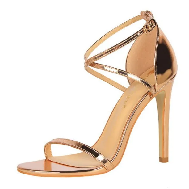 Sexy metal mirror peep toe high heels sandals