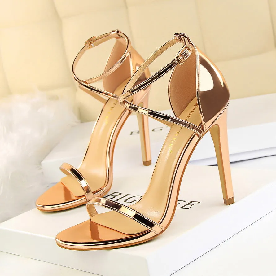 Sexy metal mirror peep toe high heels sandals