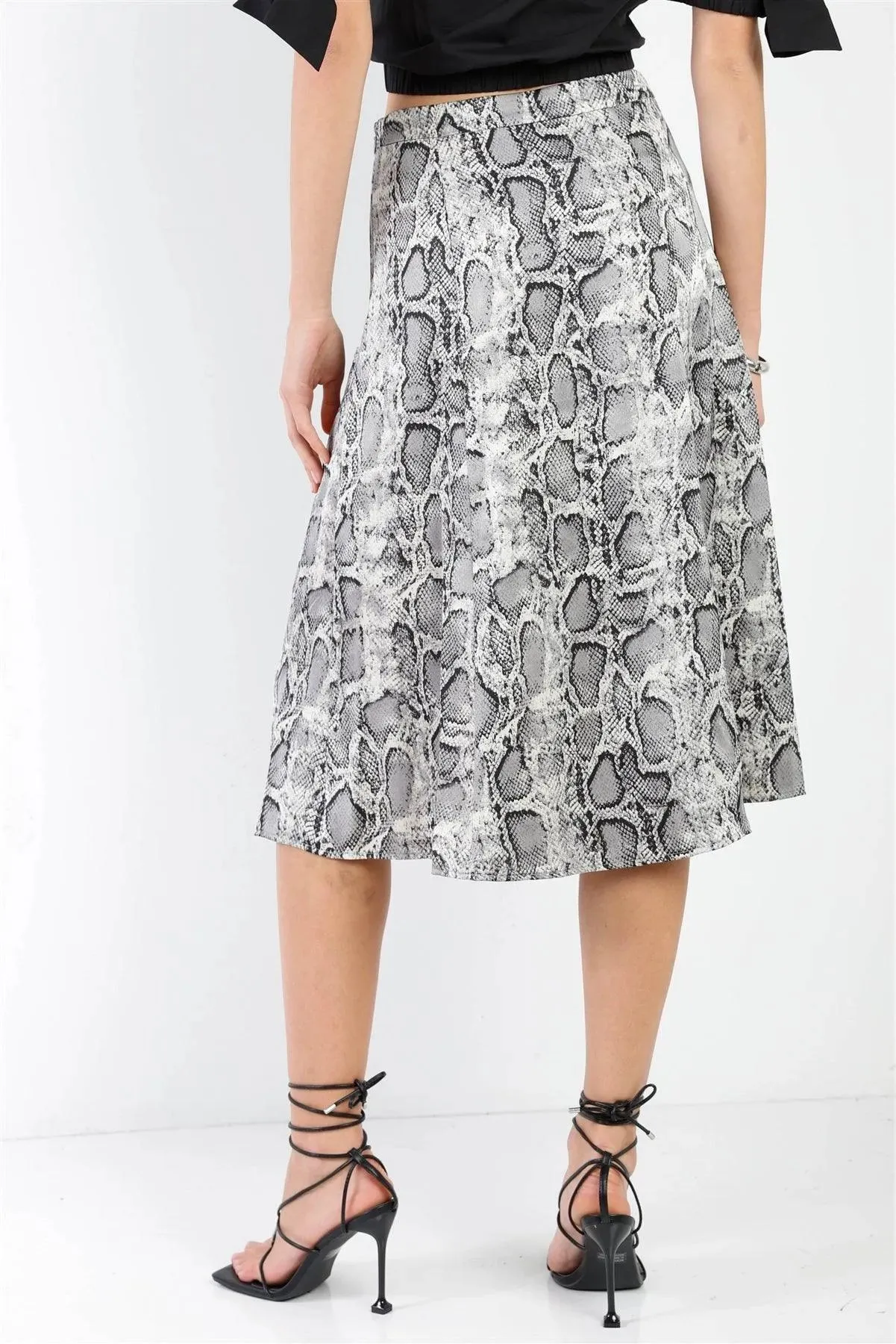 Snake Print Satin Effect Midi Slip Skirt /3-1-1
