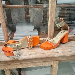 Stellar Orange Studded Block Heels