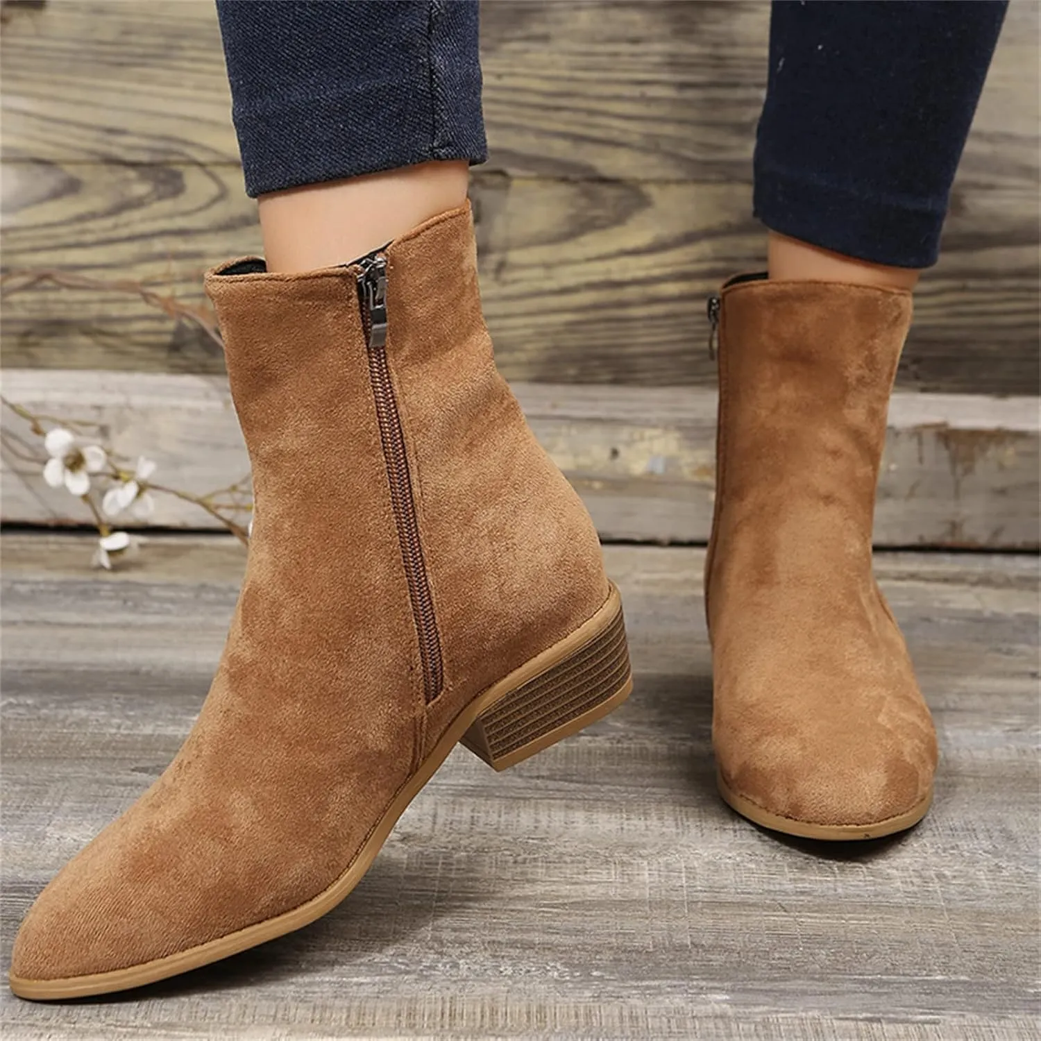 Winter Boots for Women Ankle Womens Black Booties with Heel Black Boots for Women Heel Cowboy Boot Closed Back Lightweight Breathable Chunky Low Heel Classic Pointed Toe