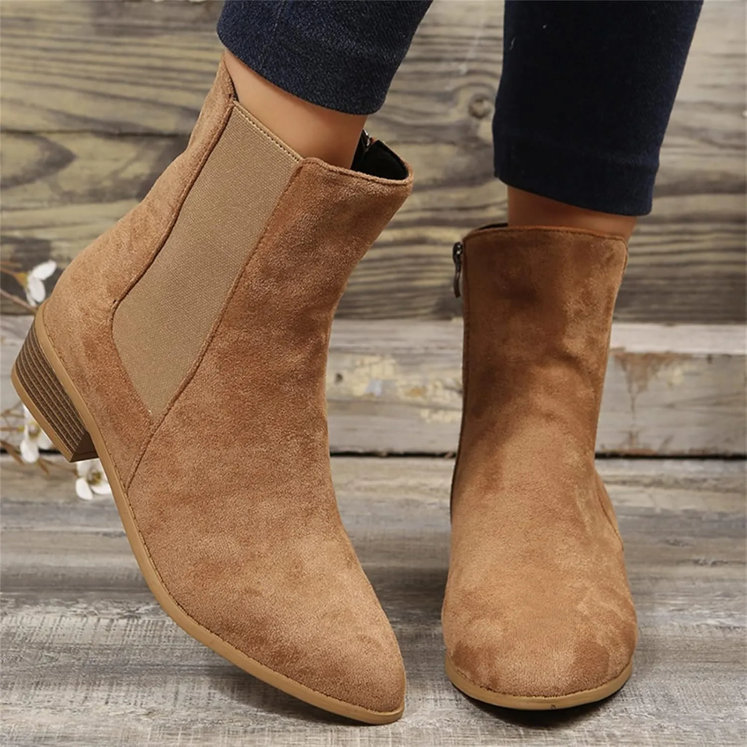 Winter Boots for Women Ankle Womens Black Booties with Heel Black Boots for Women Heel Cowboy Boot Closed Back Lightweight Breathable Chunky Low Heel Classic Pointed Toe