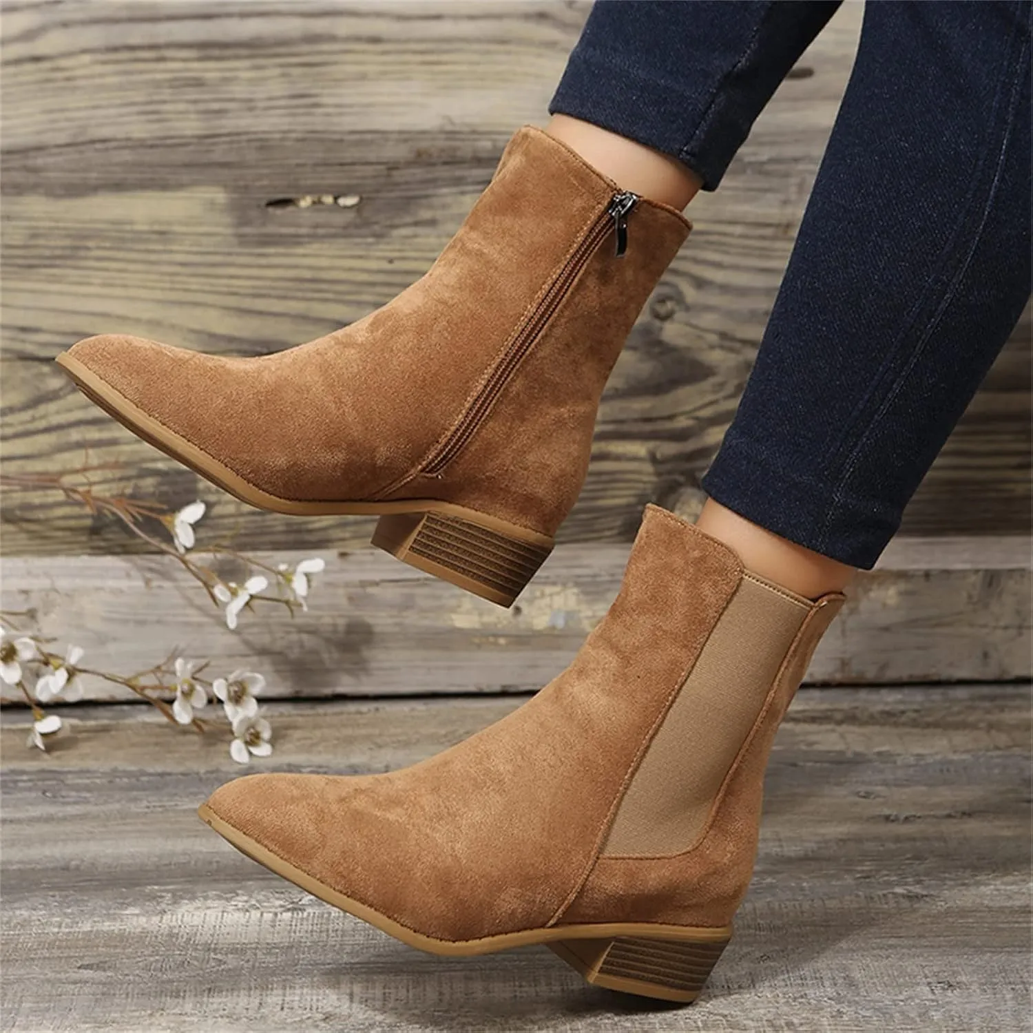 Winter Boots for Women Ankle Womens Black Booties with Heel Black Boots for Women Heel Cowboy Boot Closed Back Lightweight Breathable Chunky Low Heel Classic Pointed Toe