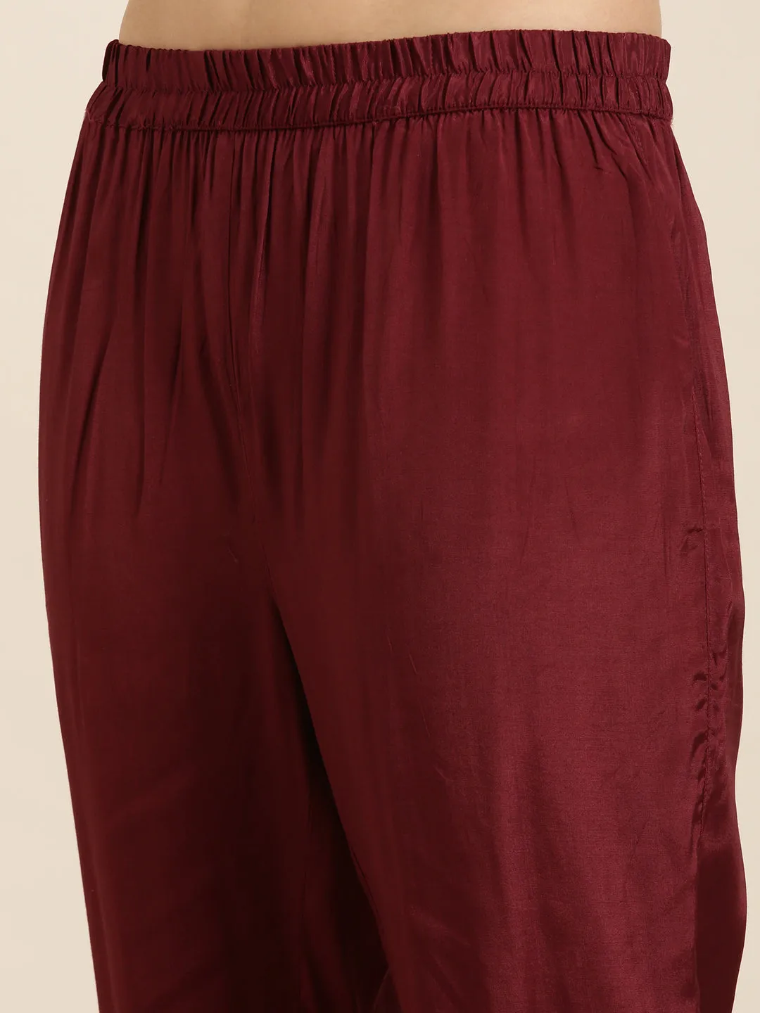 Women Anarkali Maroon Floral Kurta and Trousers Set Comes With Dupatta