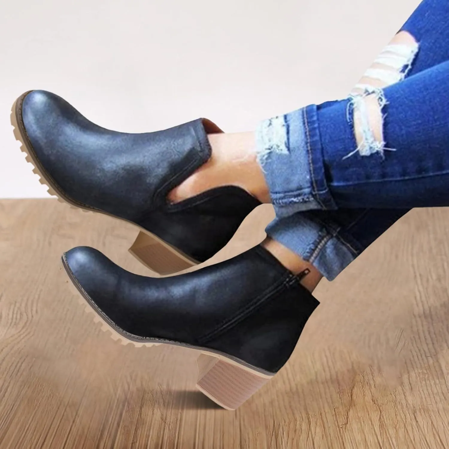 Womens Boots Ankle Womens Fall Booties Women Cowboy Boots Wedge Bootie for Women Comfortable Solid Color Comfy Casual Side Zipper Pointd Toe Suede